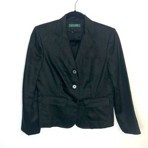 Lauren Ralph Lauren 100% Linen Blazer Jacket Black 6 Petite